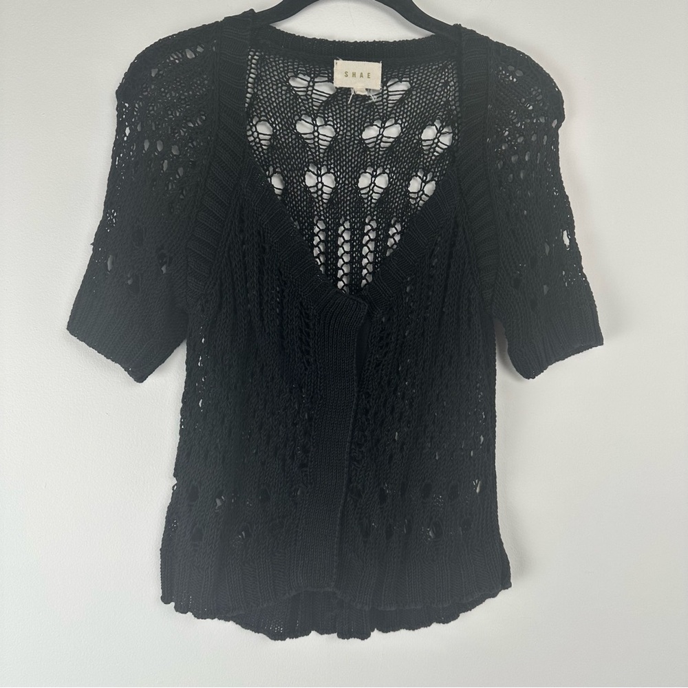 Shae Open Knit Cardigan Size Large Black Linen Beachy Boho‎